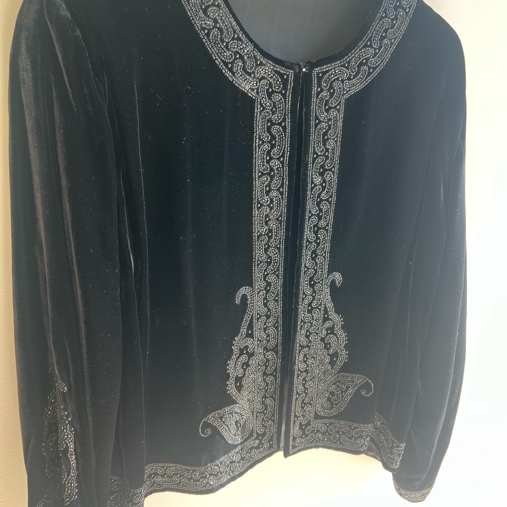 Elegant Black Velvet Jacket with Black Hand Beading